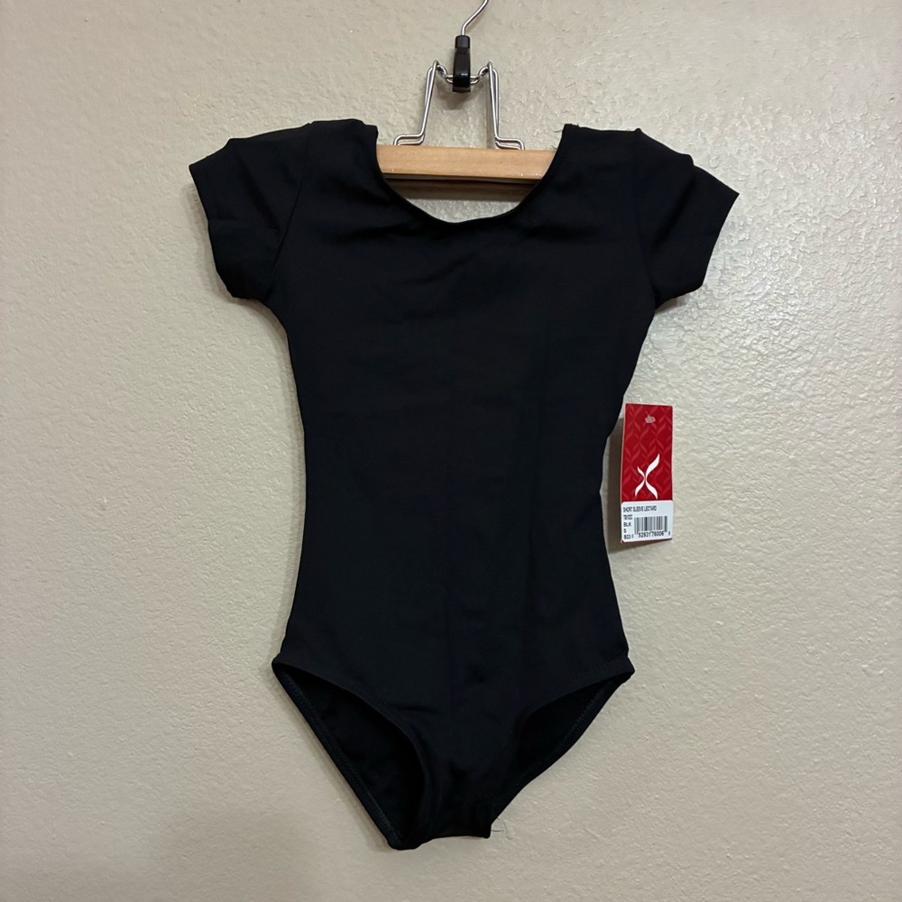Capezio Kids Team Dance Performance Black Short Sleeves Leotard Size Small